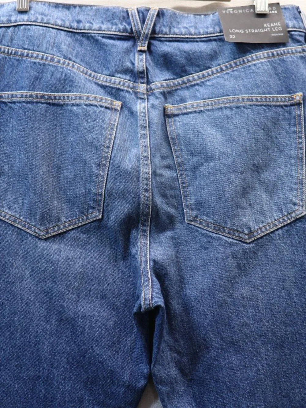 NWT Veronica Beard Keane High Rise Long Straight Leg Jeans Blue 32 Front Slit